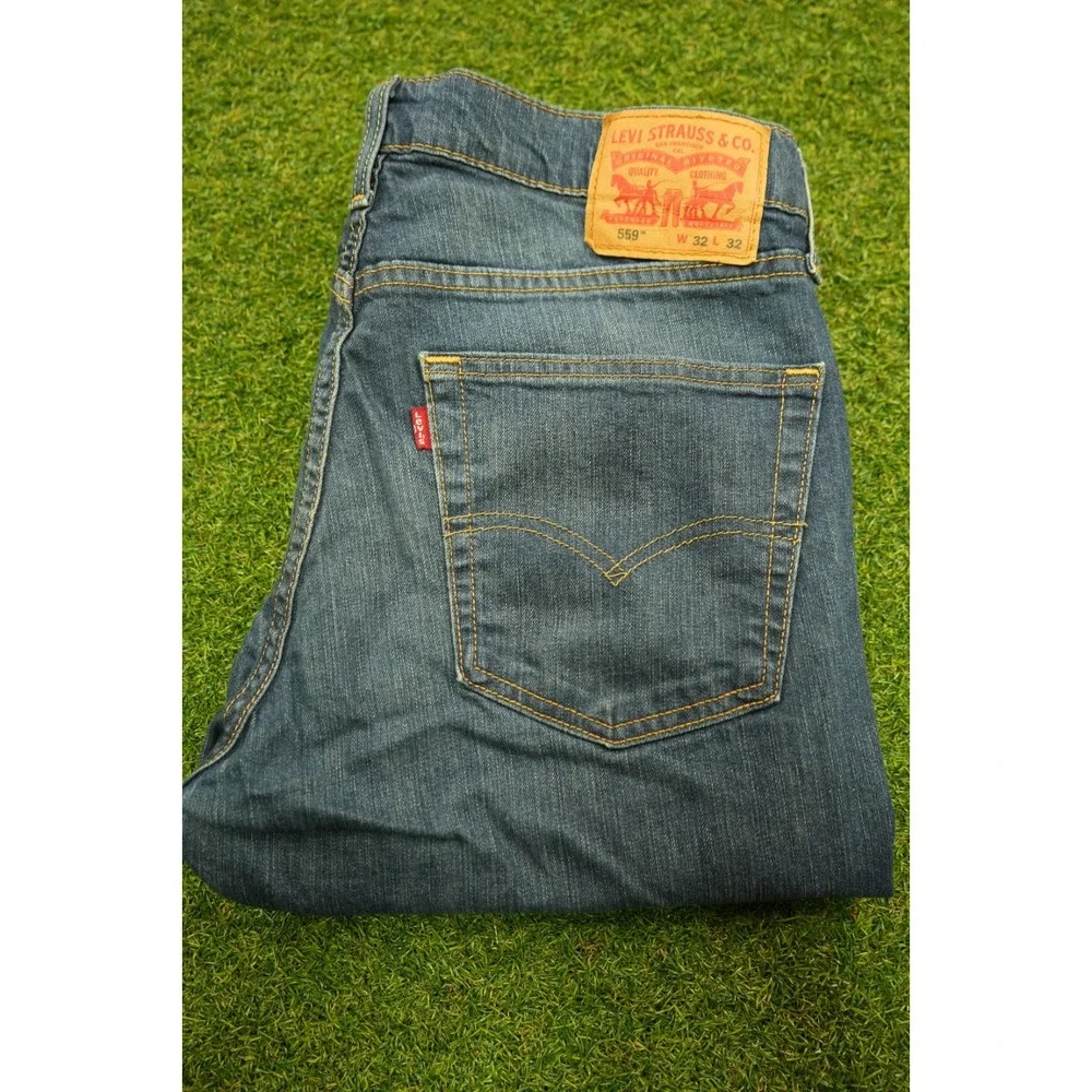 Levi's 559 Jeans Mens 32x32 Blue‎ Logo Denim Stretch Relaxed Fit Straight Leg